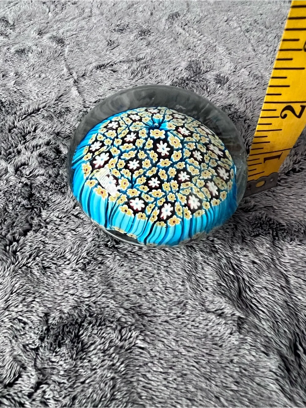 Vintage Millefiori Art Glass Paperweight Murano Style Floral Cane Dome
